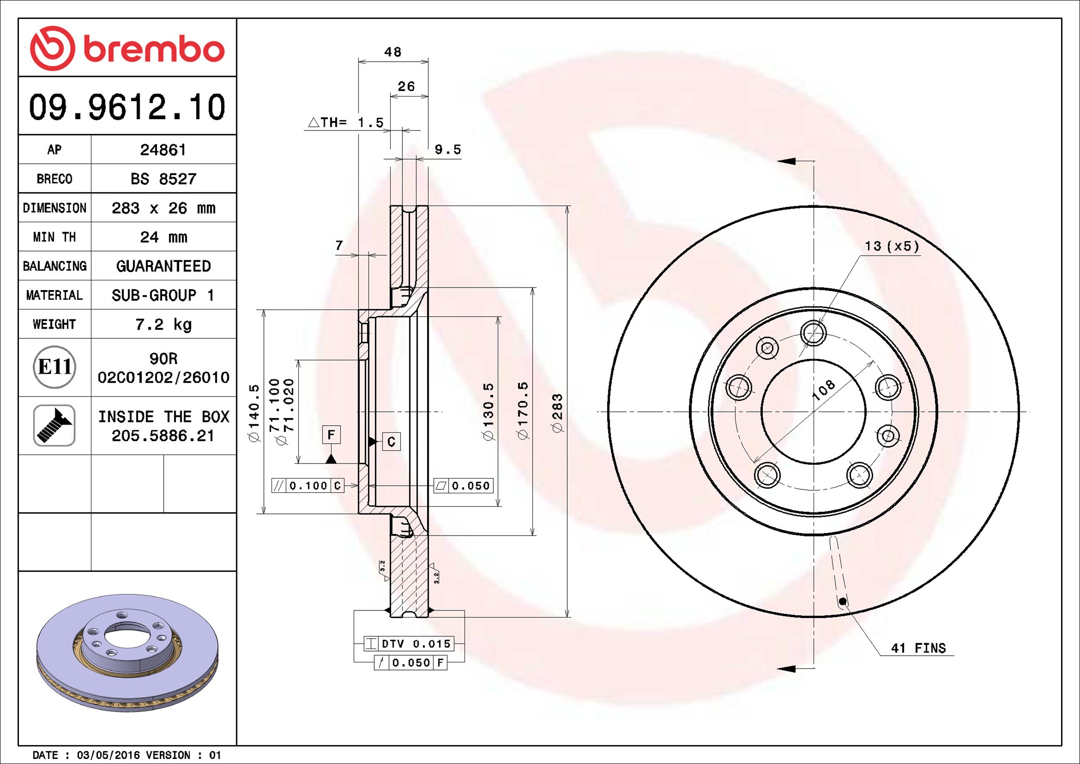 Disco freno BREMBO 09961210