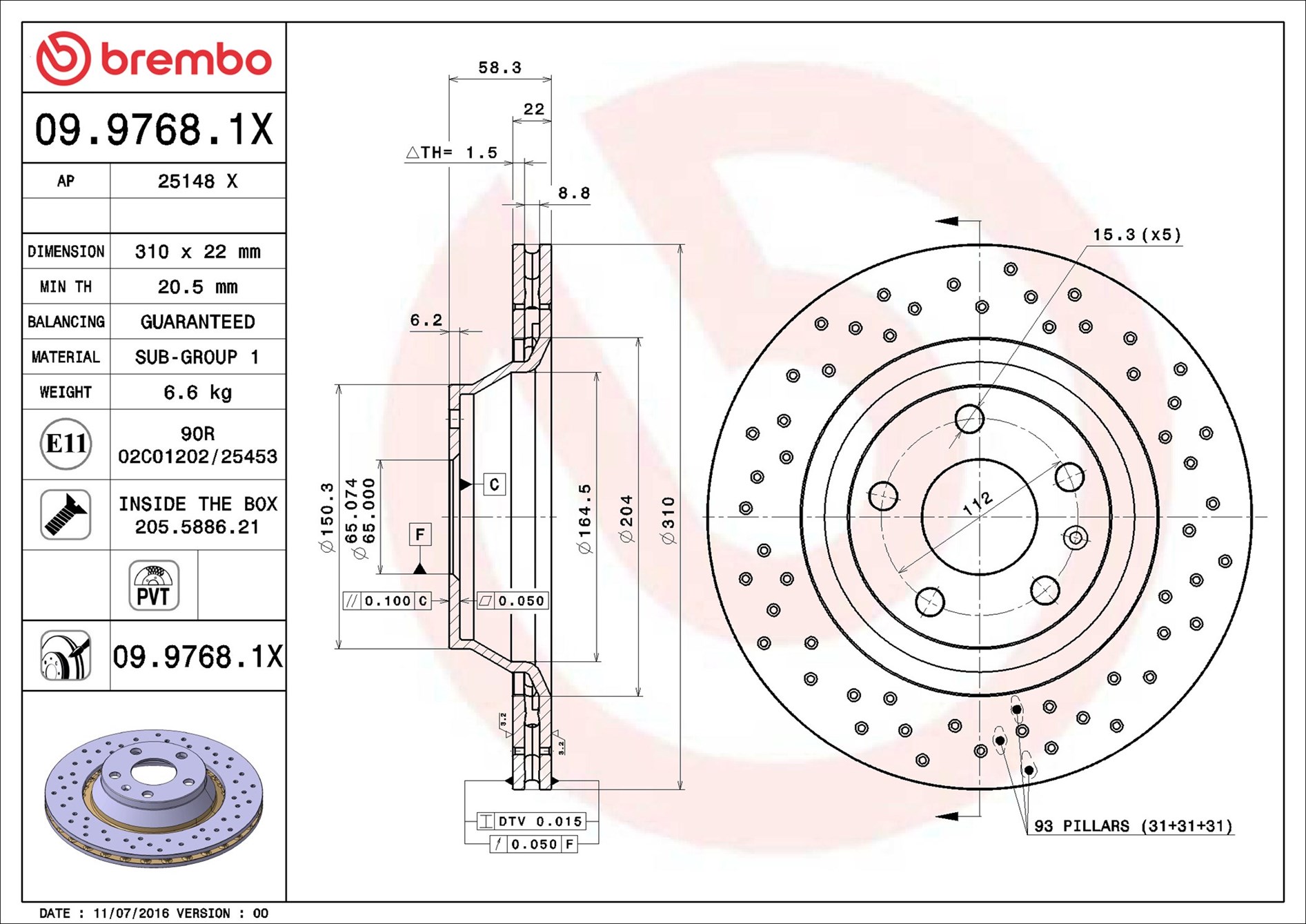 Disco freno BREMBO 0997681X