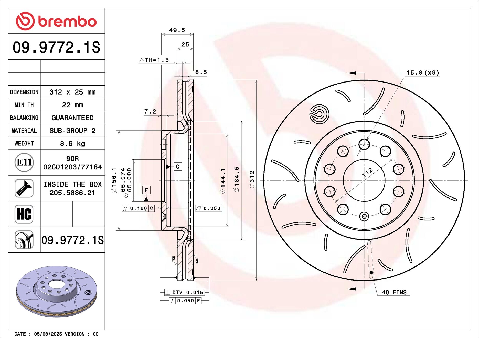 Disco freno BREMBO 0997721S