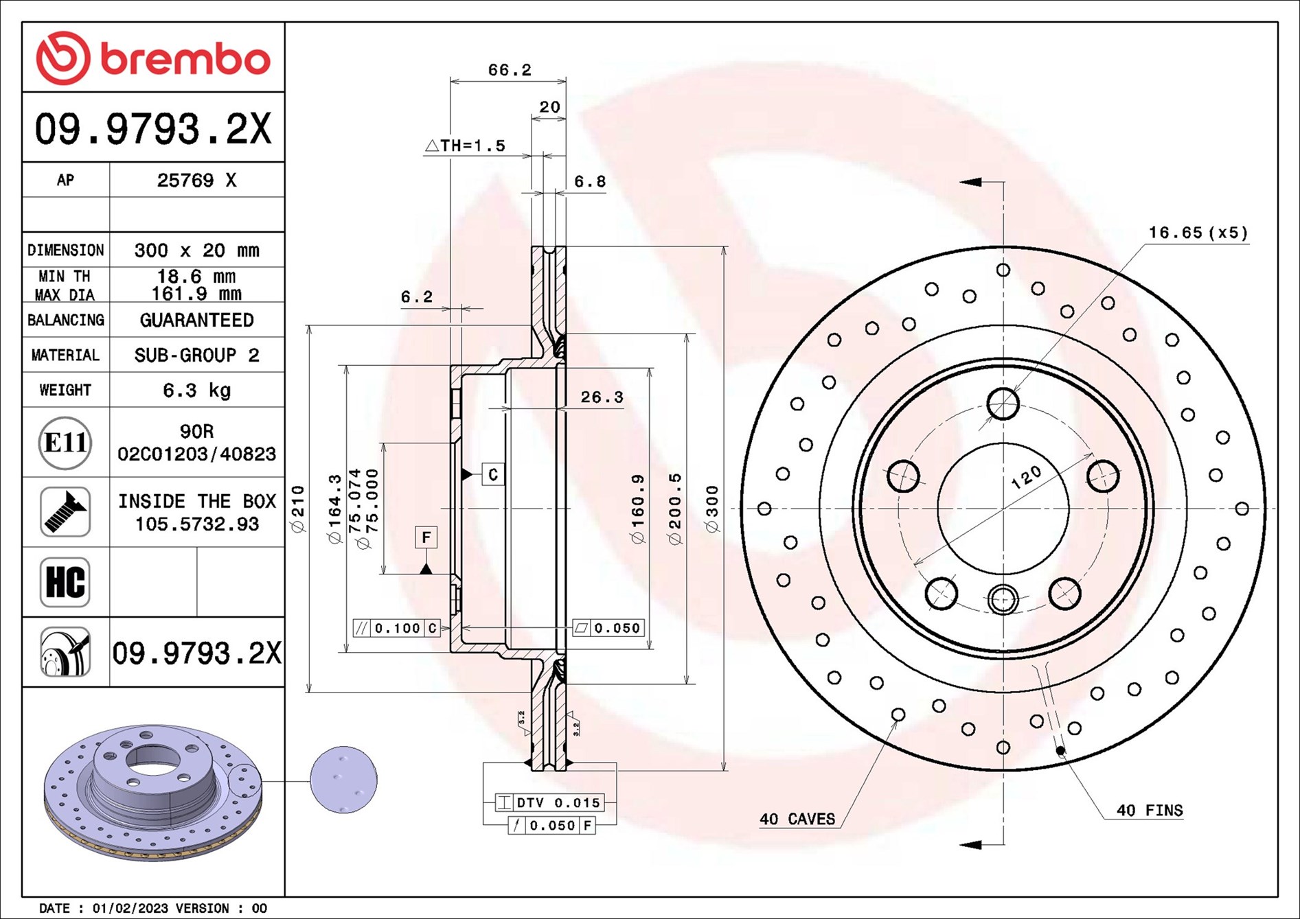 Disco freno BREMBO 0997932X