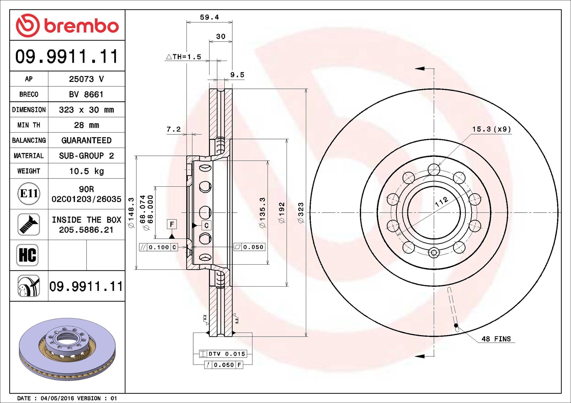 Disco freno BREMBO 09991111