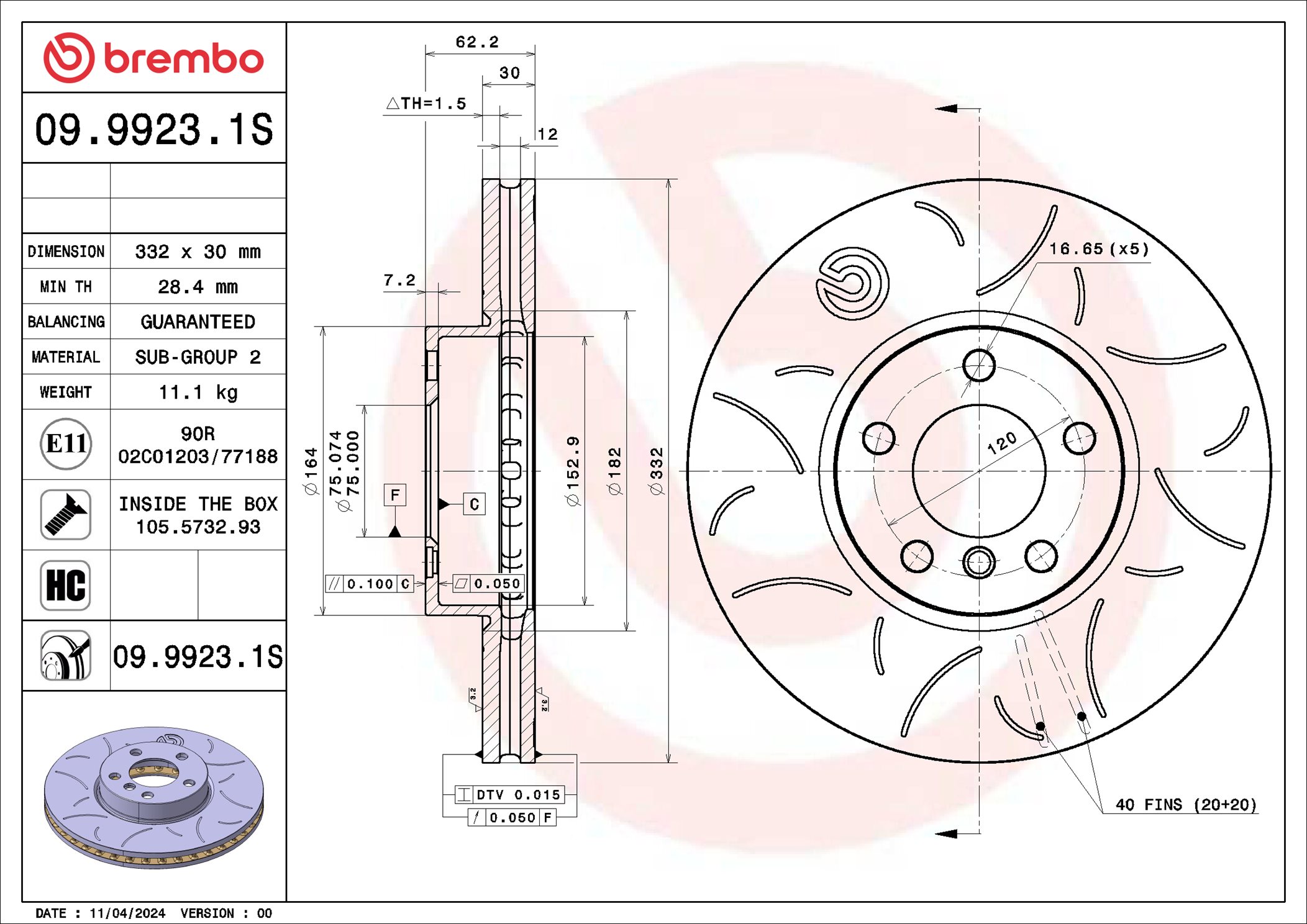 Disco freno BREMBO 0999231S