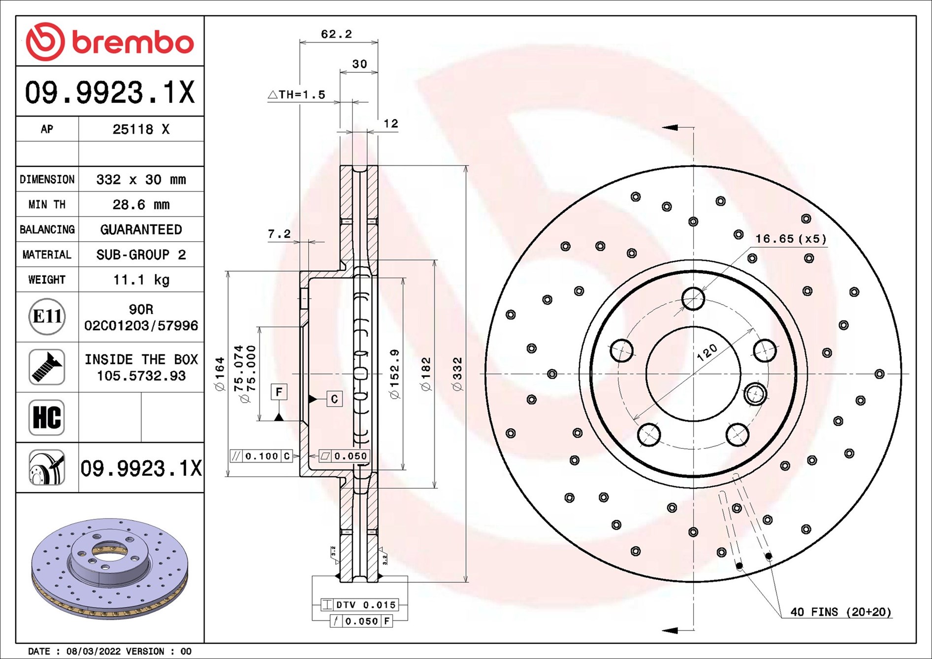 Disco freno BREMBO 0999231X