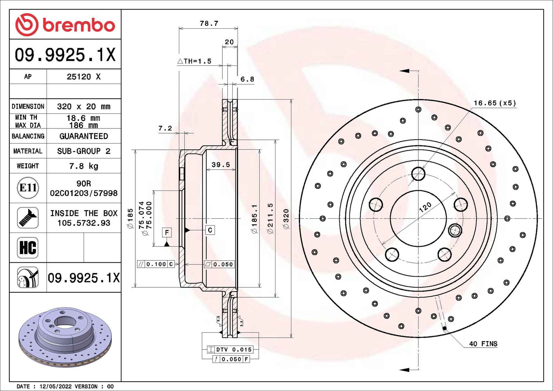 Disco freno BREMBO 0999251X