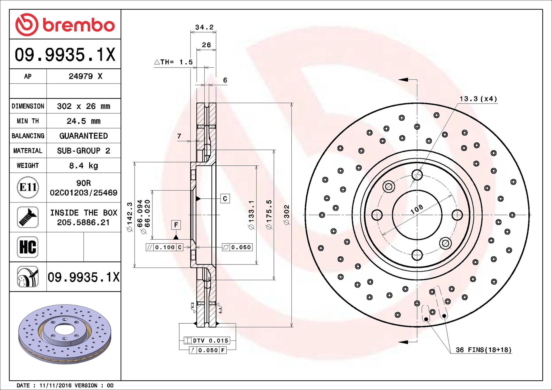 Disco freno BREMBO 0999351X