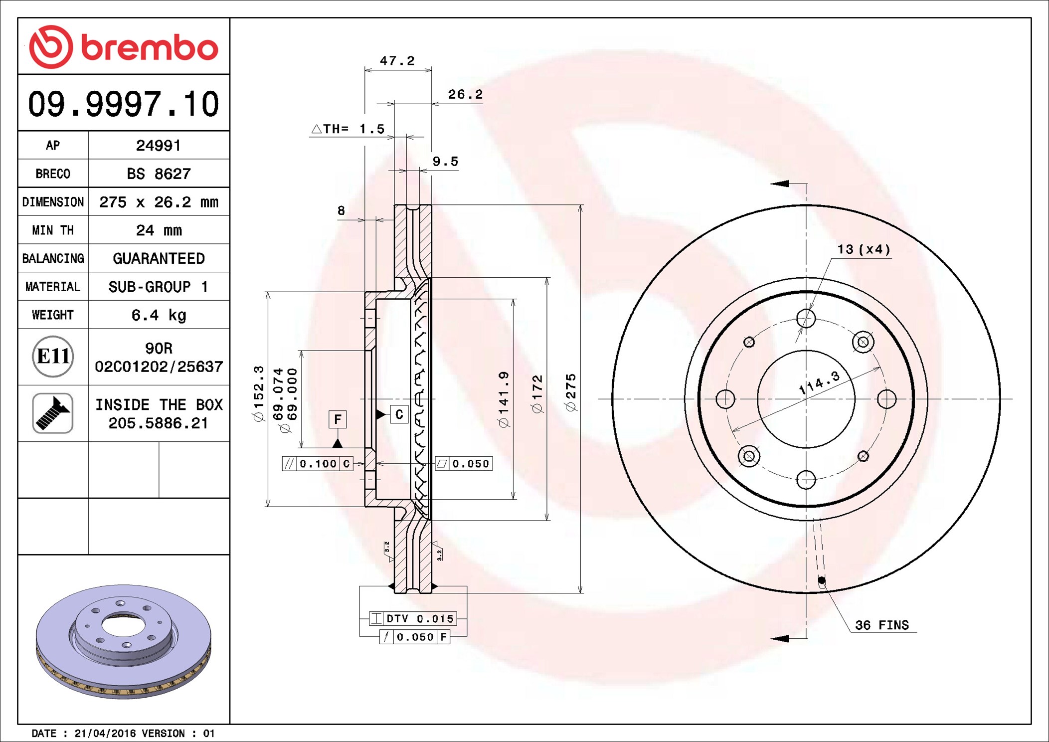 Disco freno BREMBO 09999710