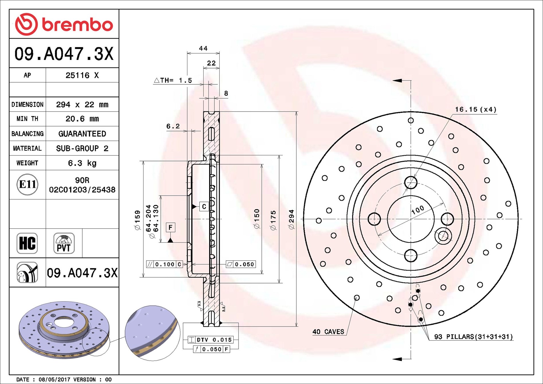 Disco freno BREMBO 09A0473X