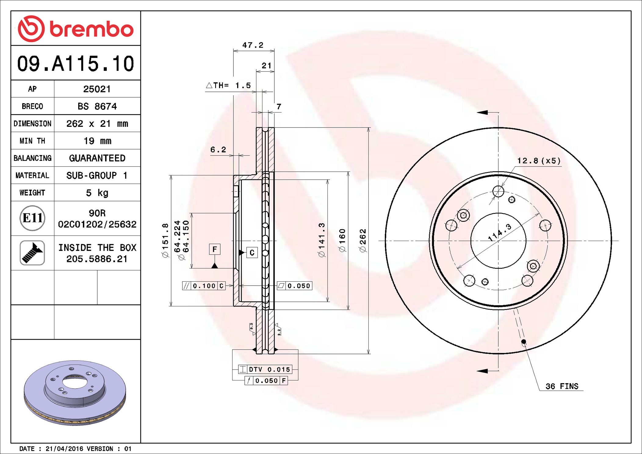 Disco freno BREMBO 09A11510