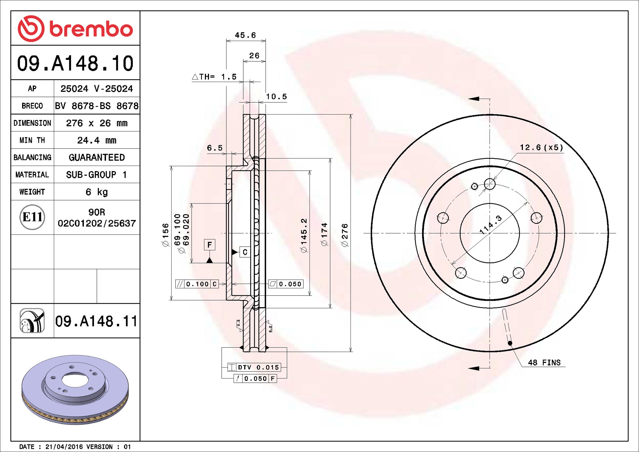 Disco freno BREMBO 09A14811