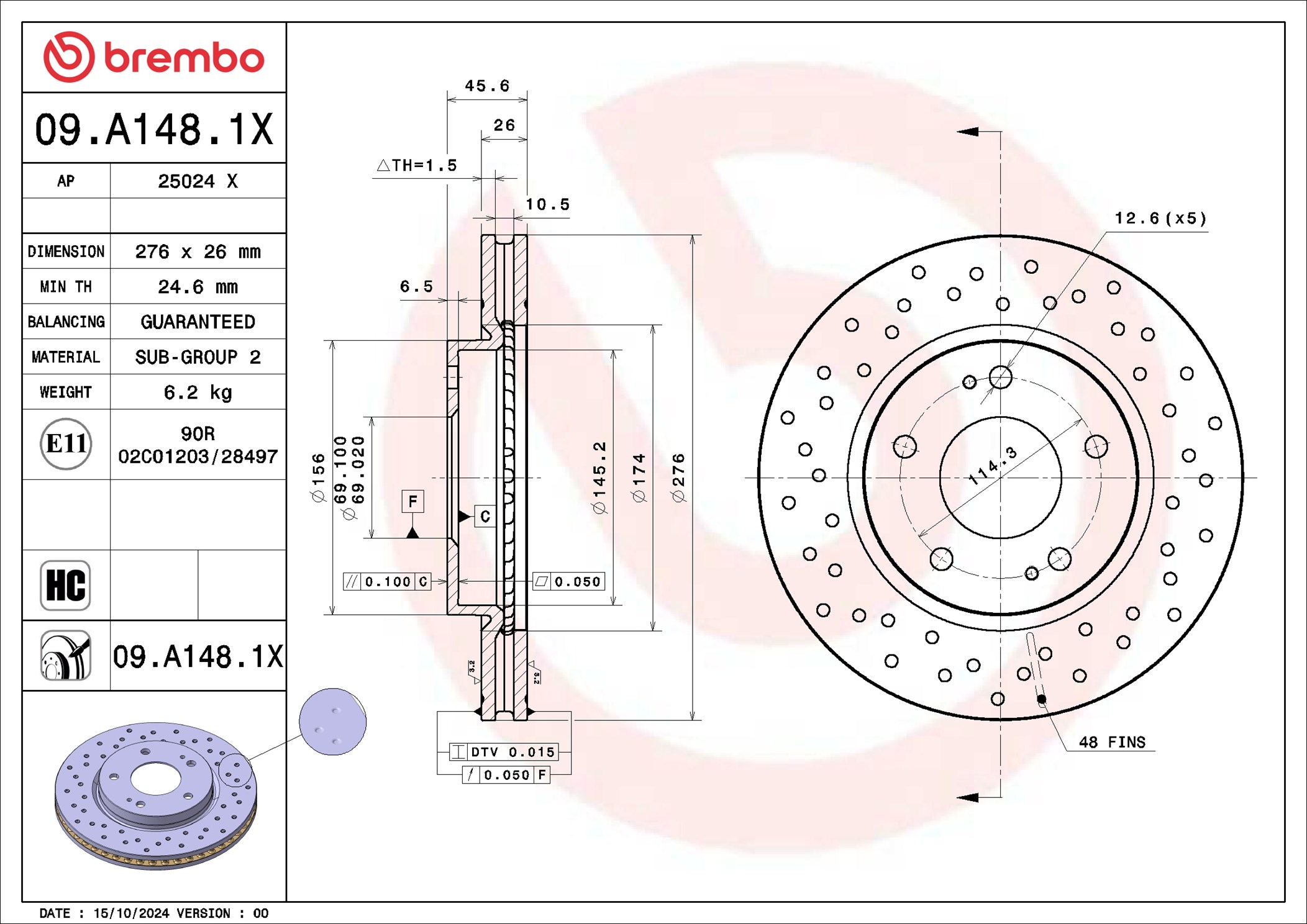 Disco freno BREMBO 09A1481X