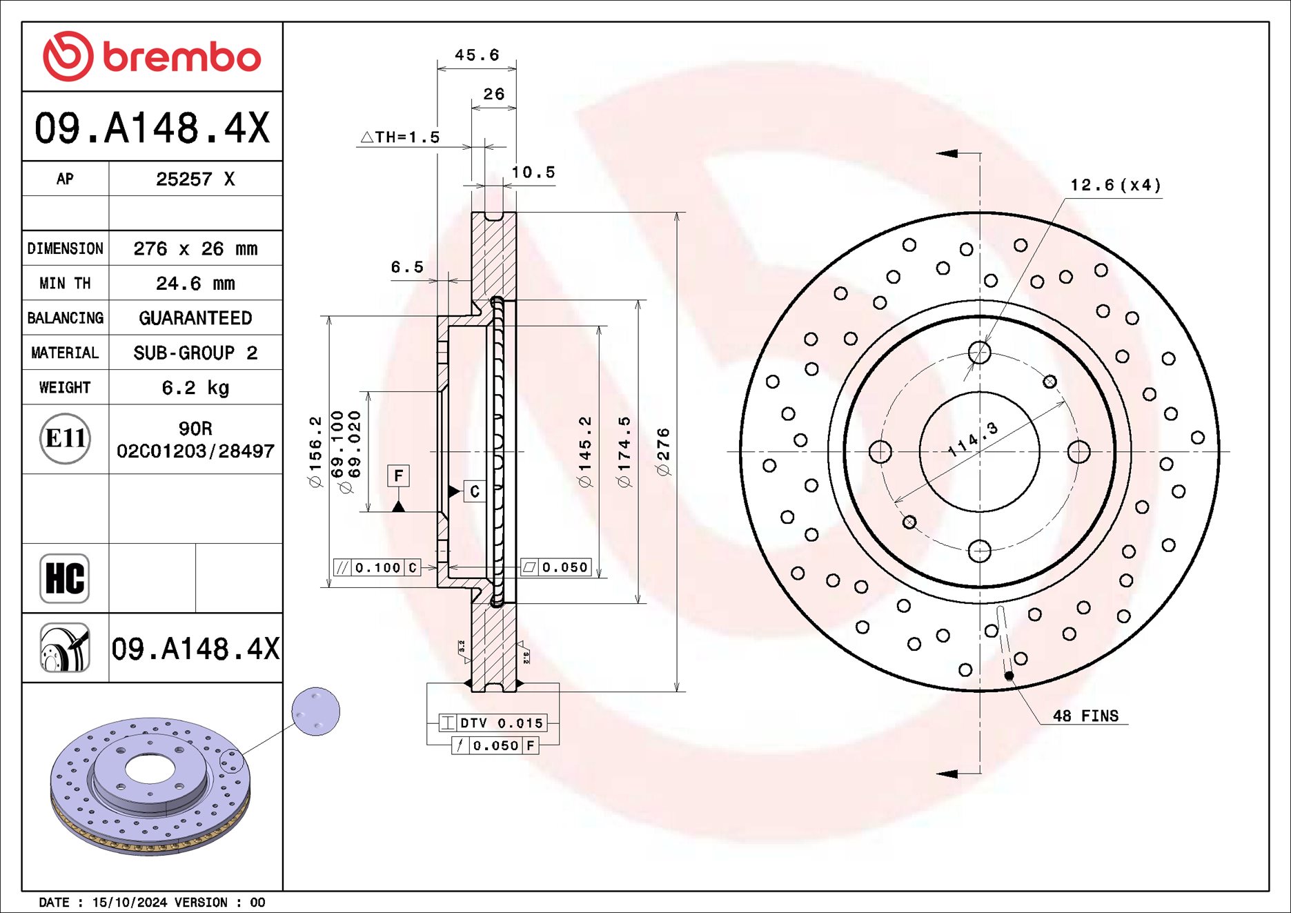 Disco freno BREMBO 09A1484X