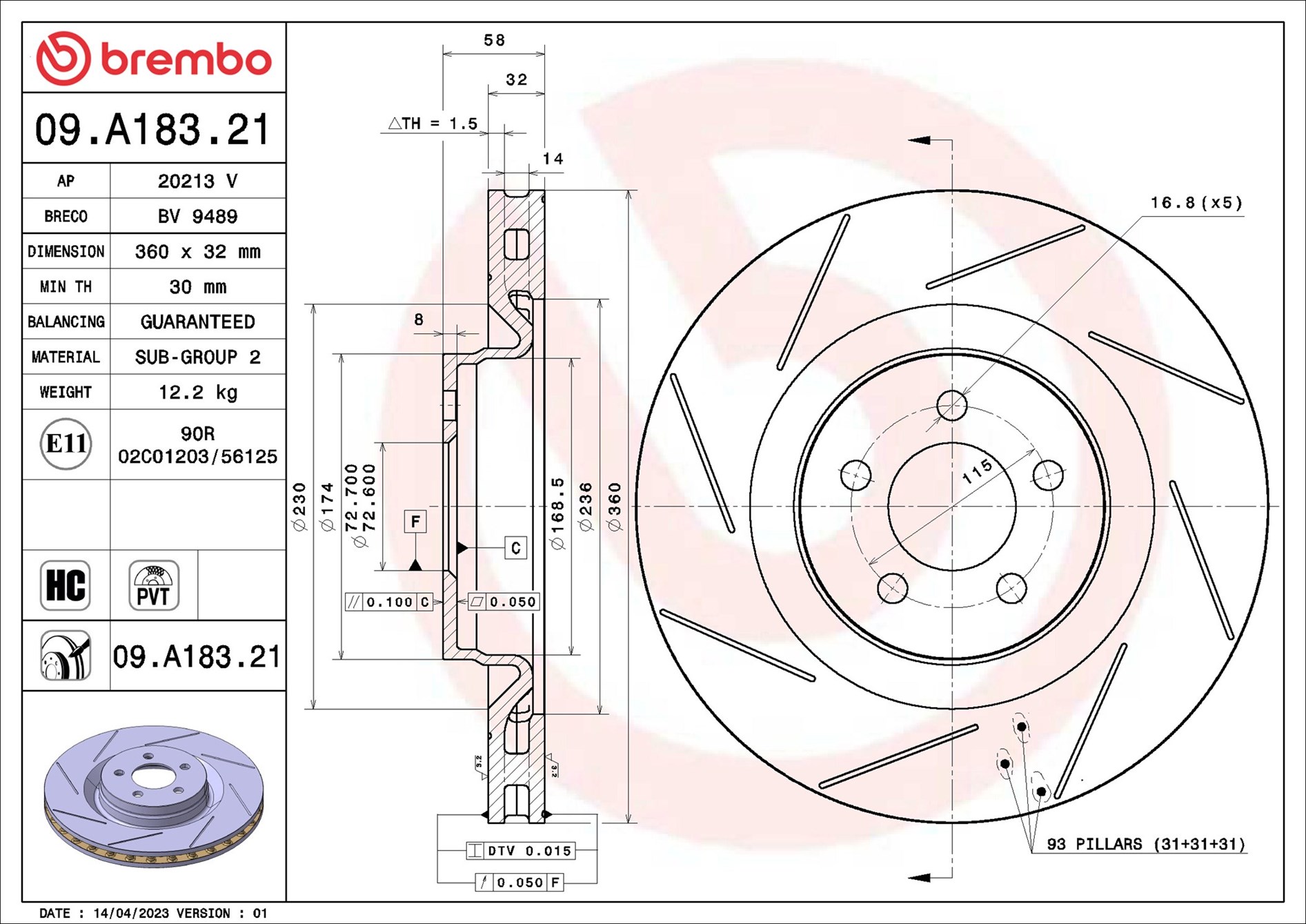 Disco freno BREMBO 09A18321