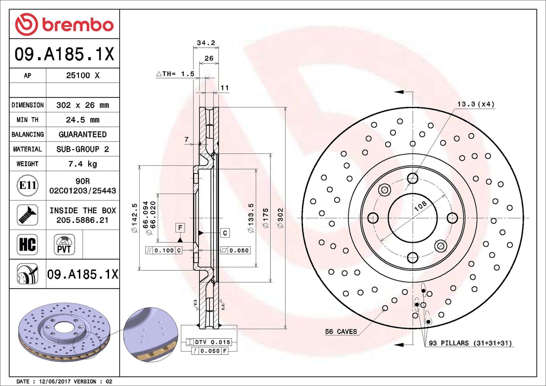 Disco freno BREMBO 09A1851X