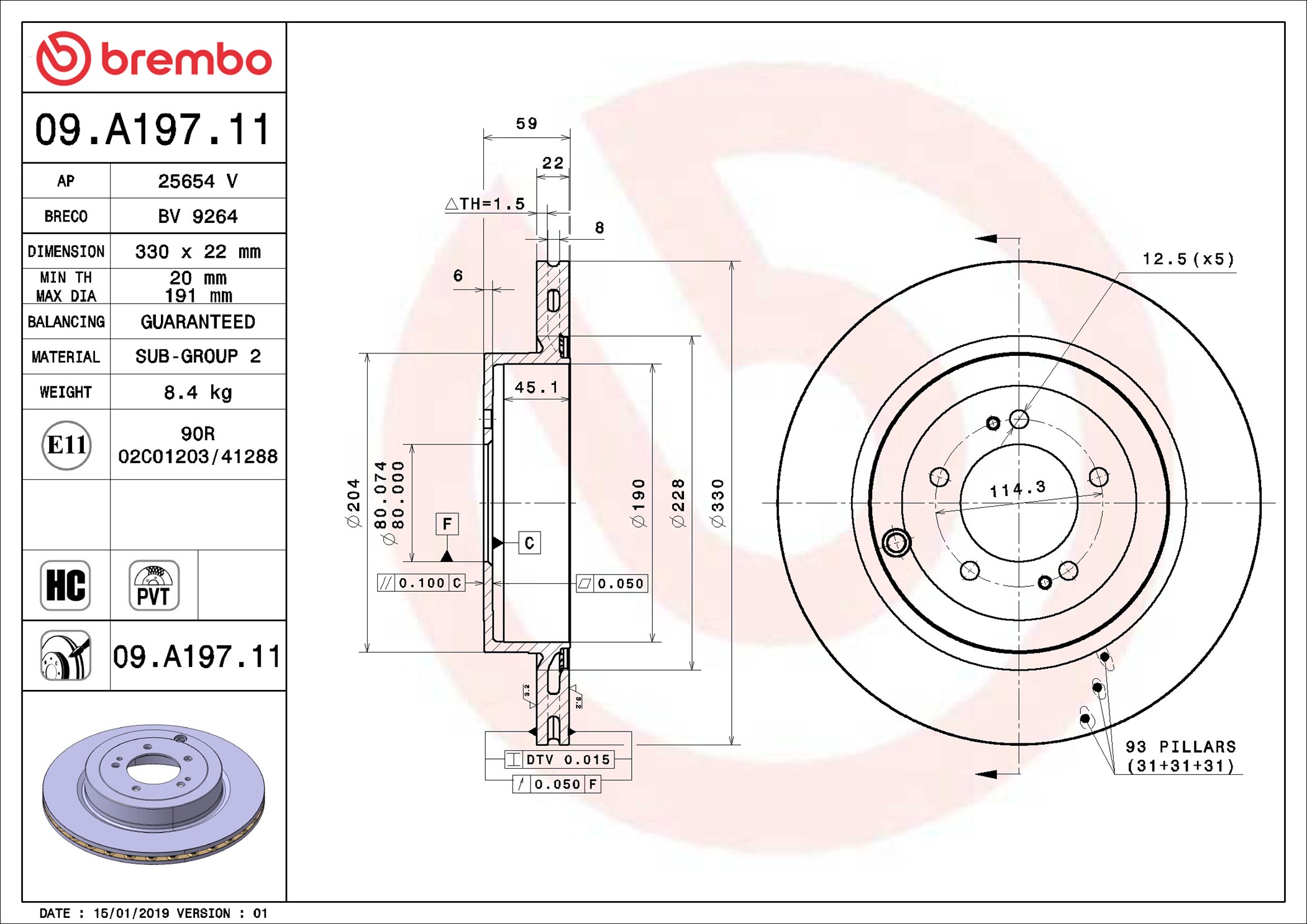 Disco freno BREMBO 09A19711