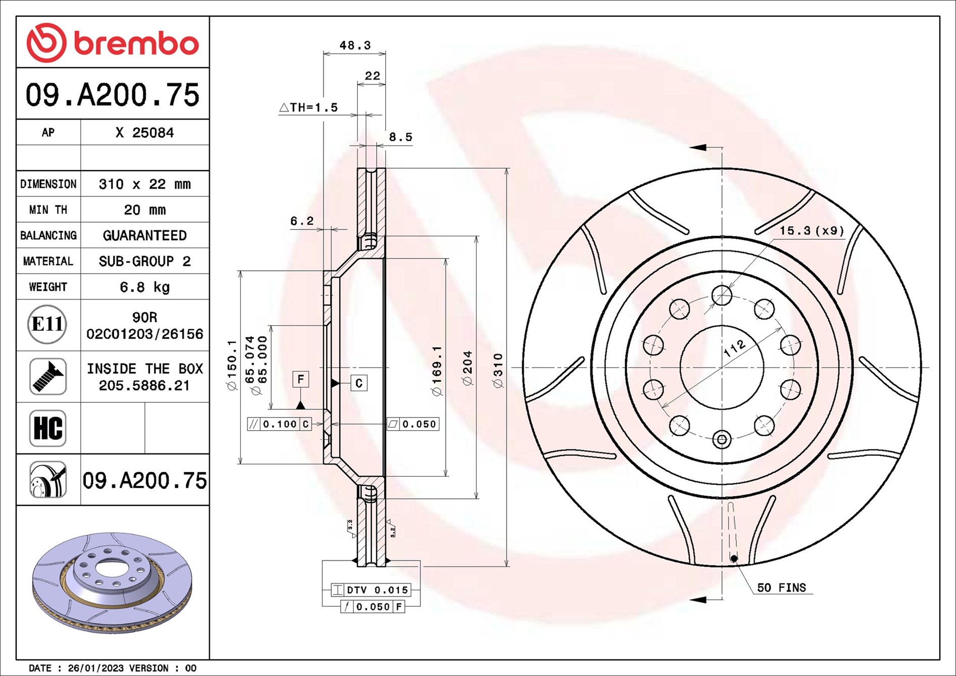 Disco freno BREMBO 09A20075