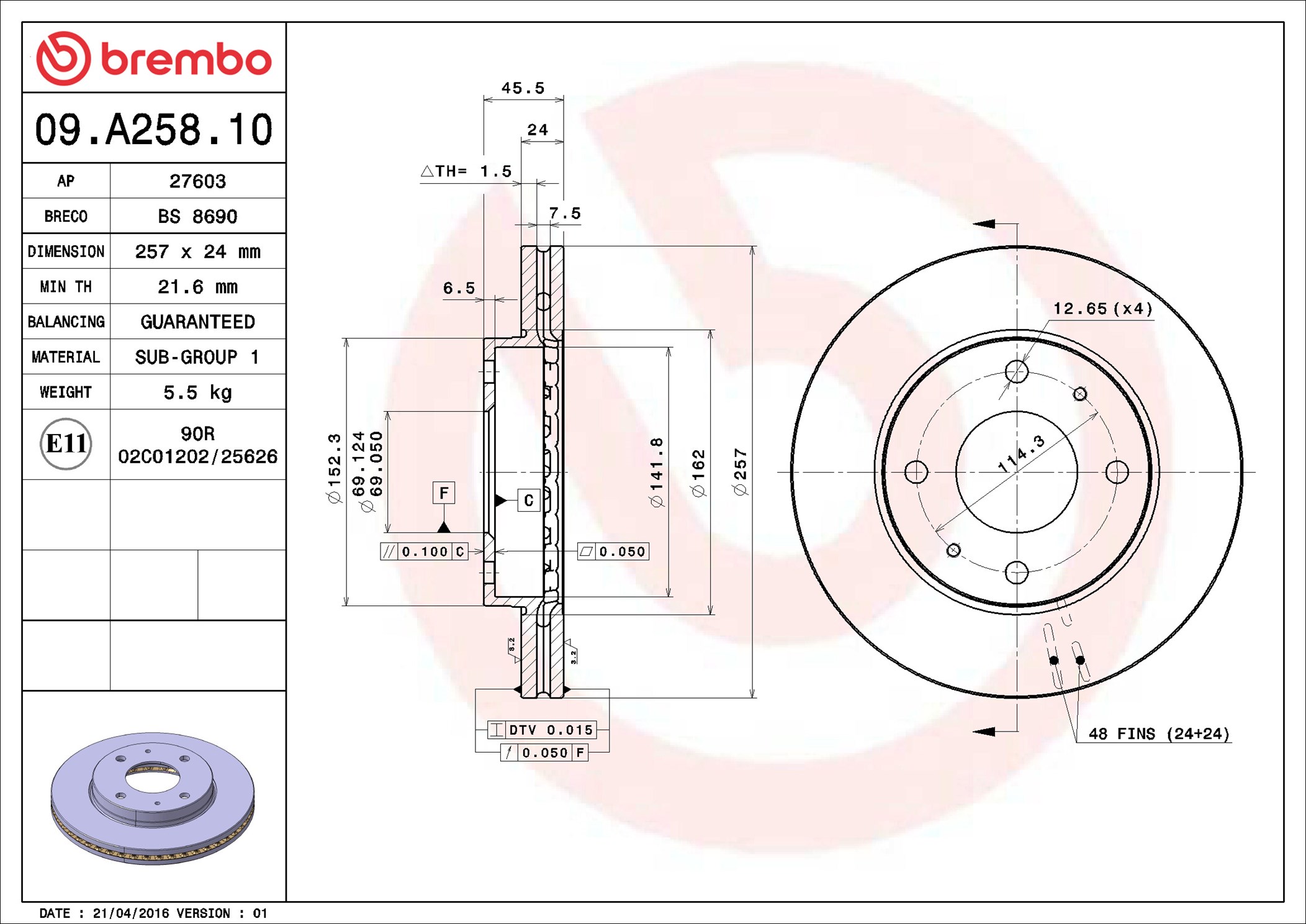 Disco freno BREMBO 09A25810