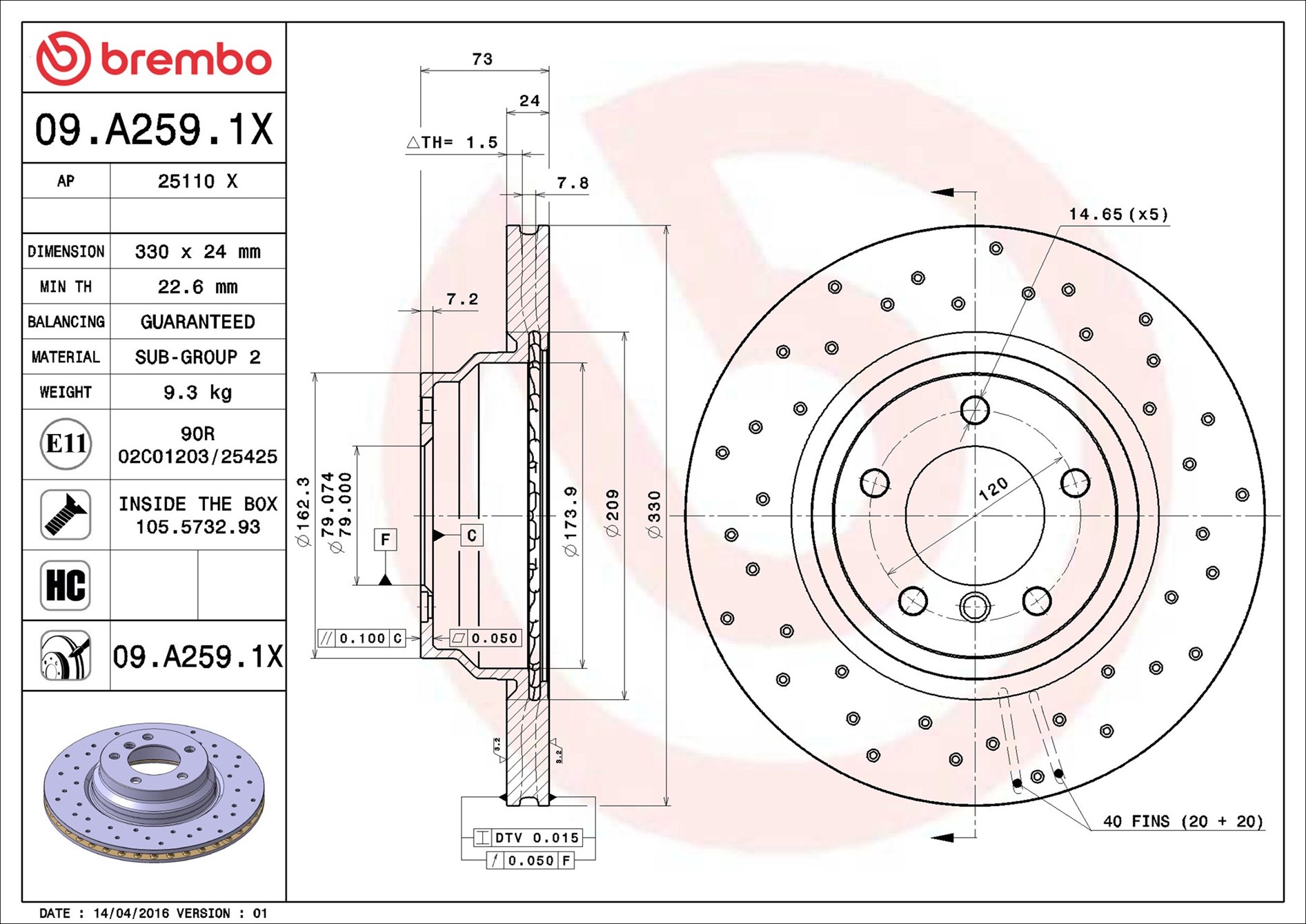 Disco freno BREMBO 09A2591X