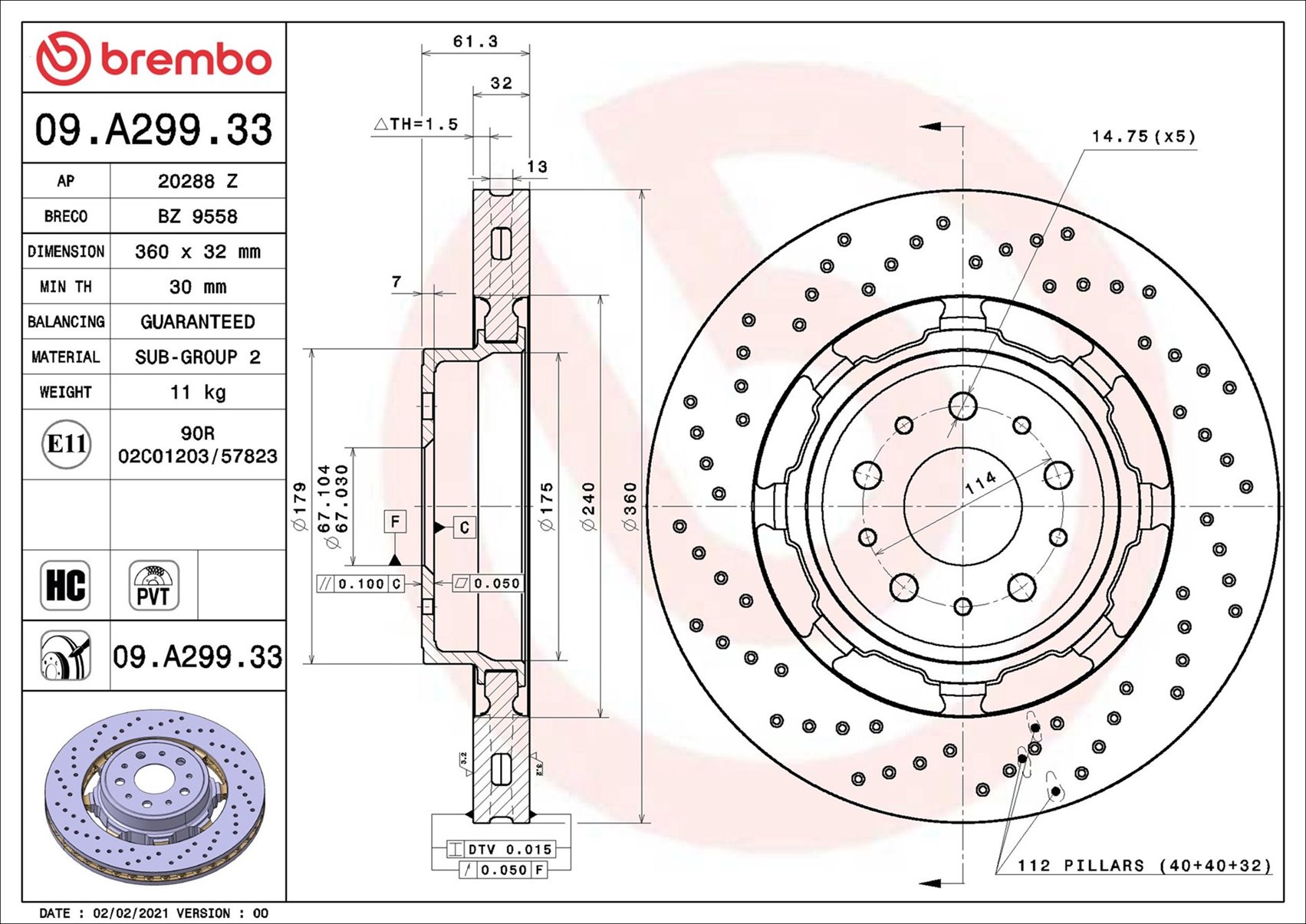 Disco freno BREMBO 09A29933