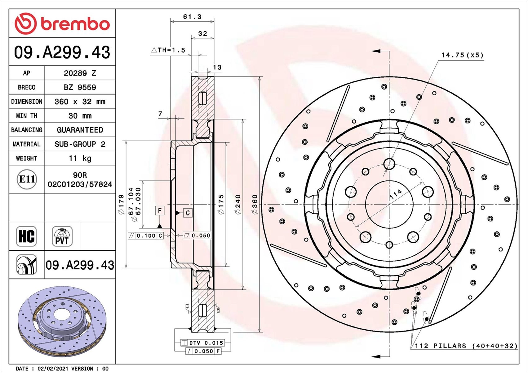 Disco freno BREMBO 09A29943