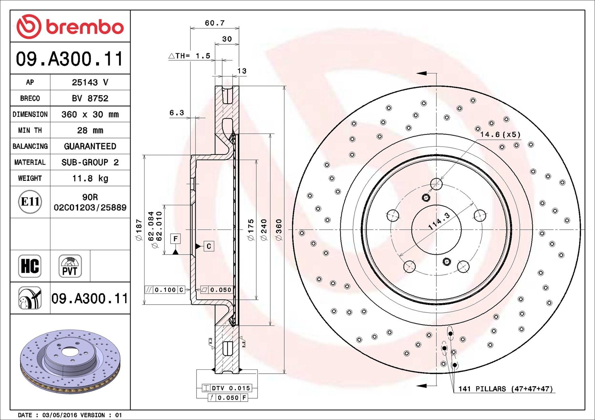 Disco freno BREMBO 09A30011
