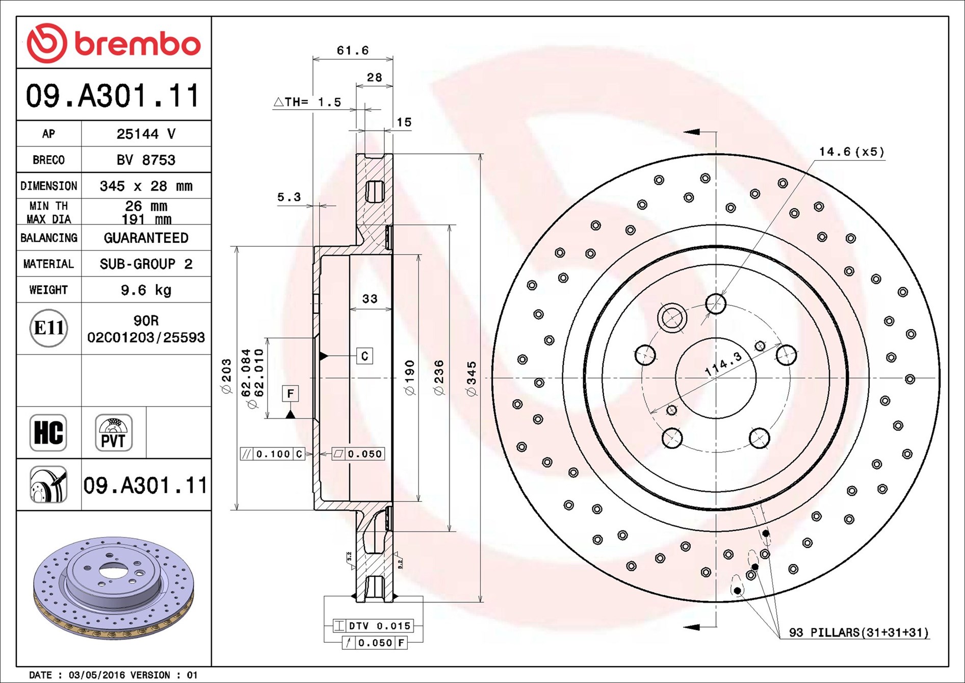 Disco freno BREMBO 09A30111
