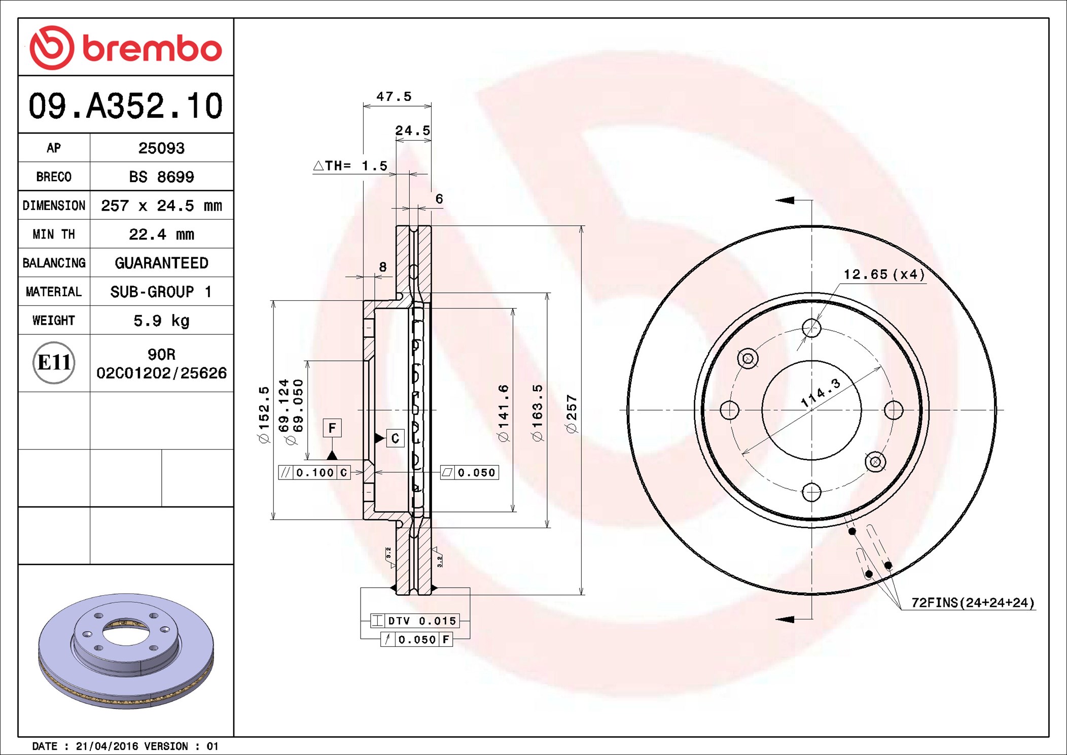 Disco freno BREMBO 09A35210