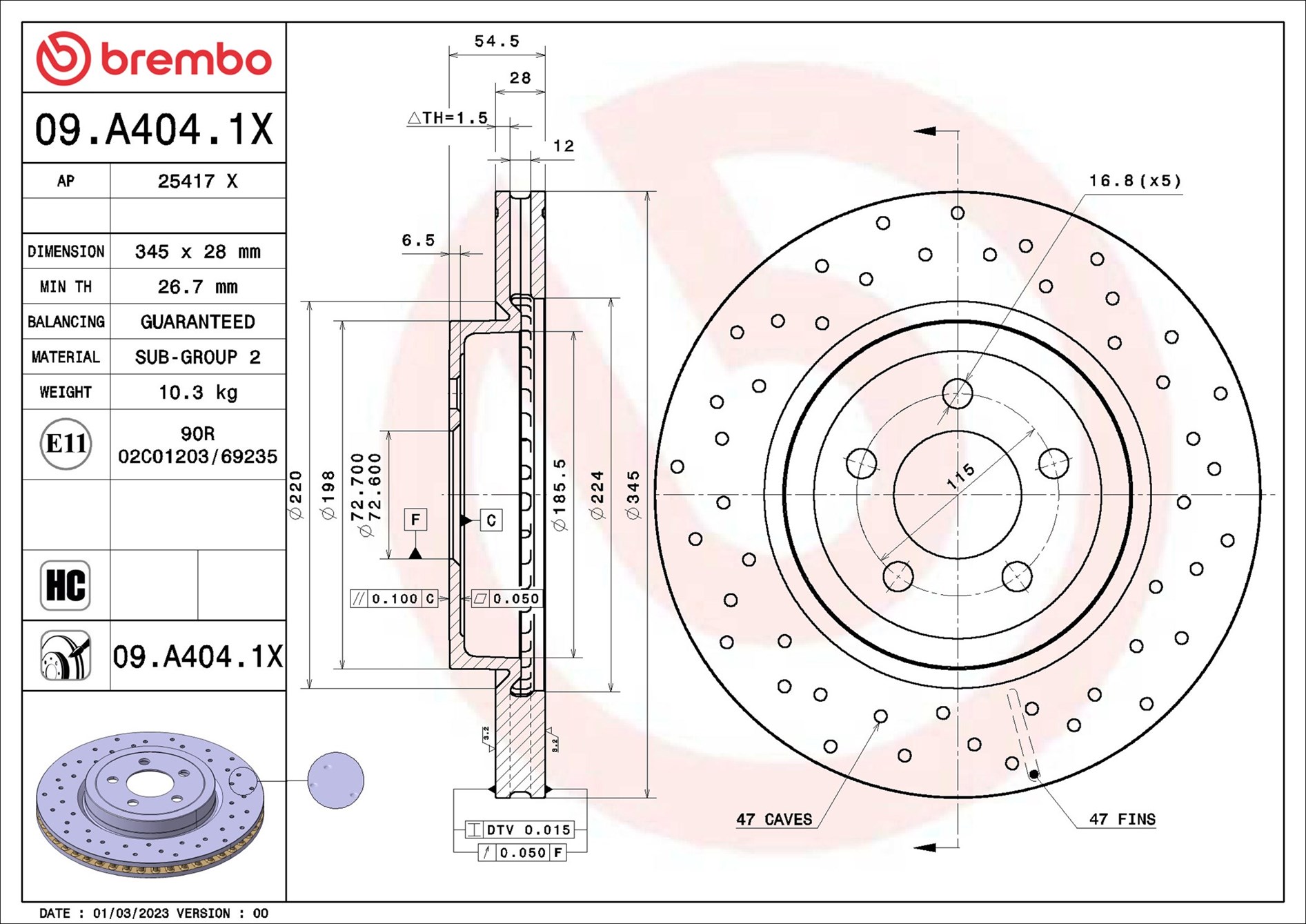 Disco freno BREMBO 09A4041X