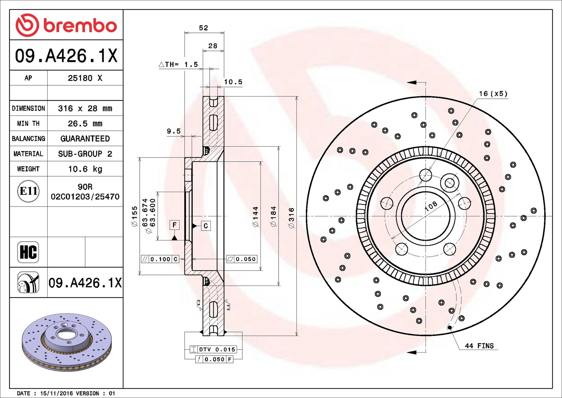Disco freno BREMBO 09A4261X