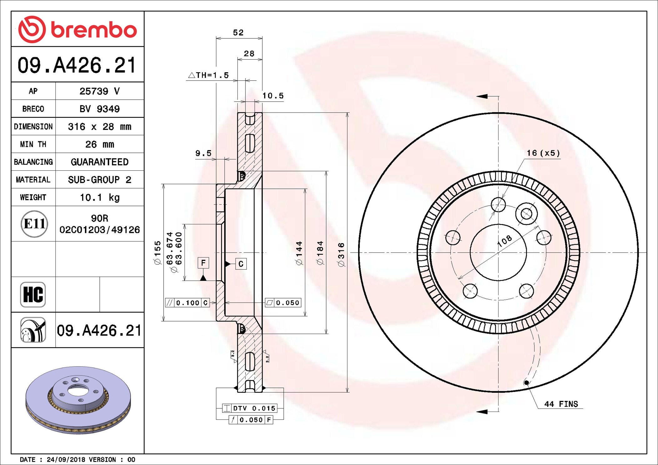 Disco freno BREMBO 09A42621