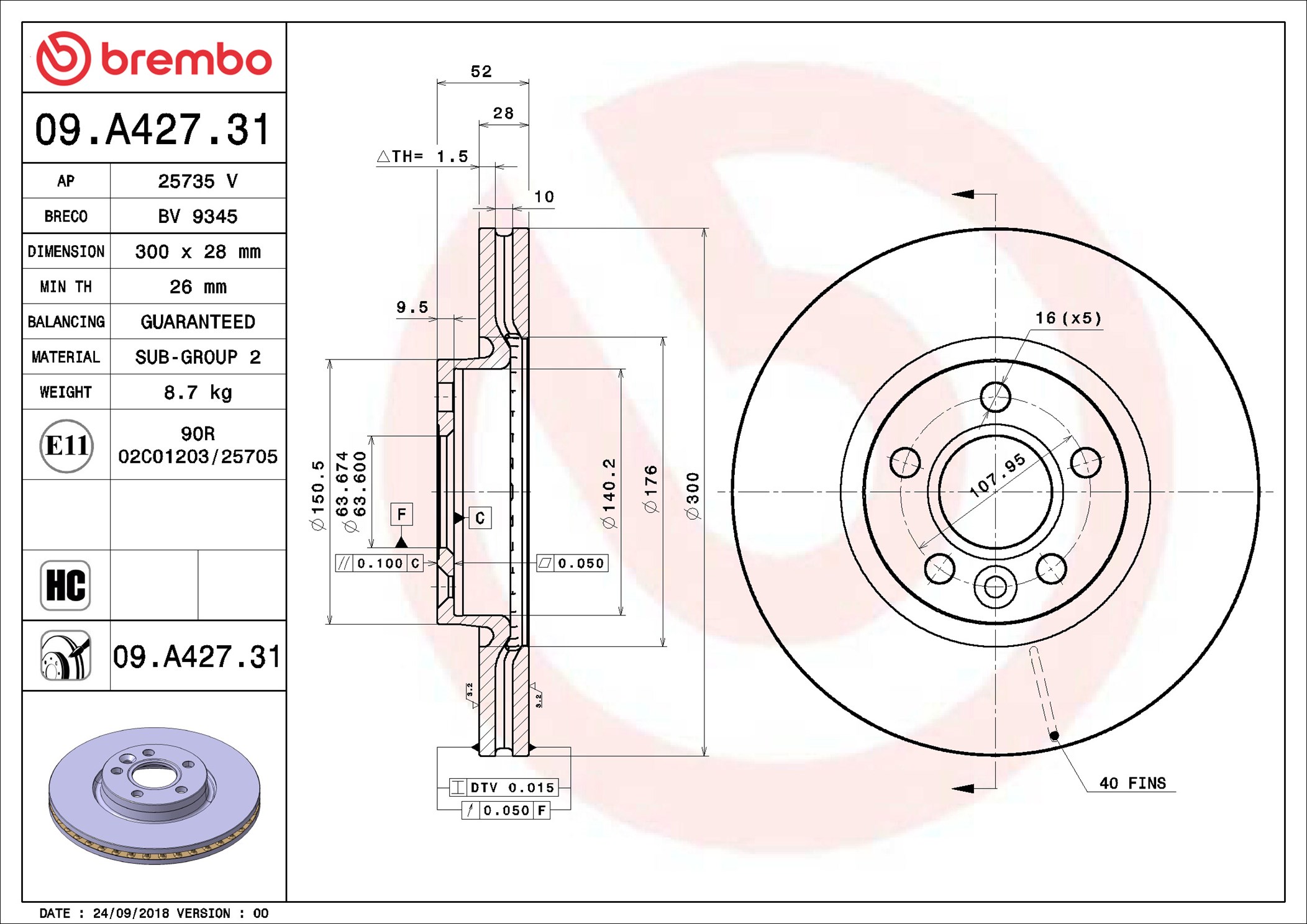 Disco freno BREMBO 09A42731