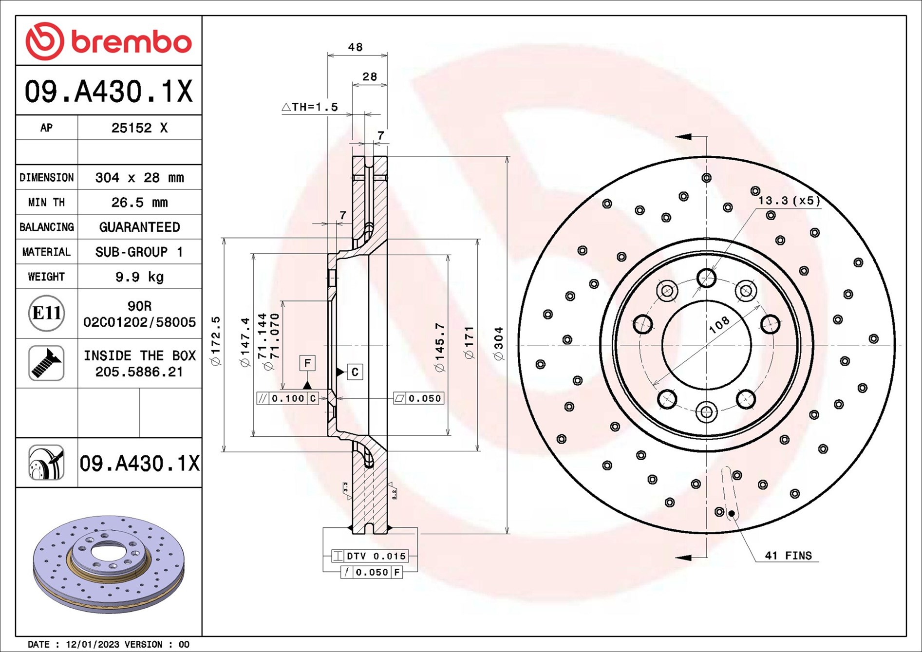 Disco freno BREMBO 09A4301X