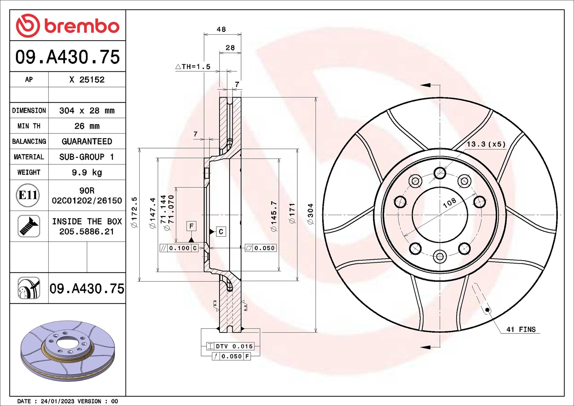 Disco freno BREMBO 09A43075