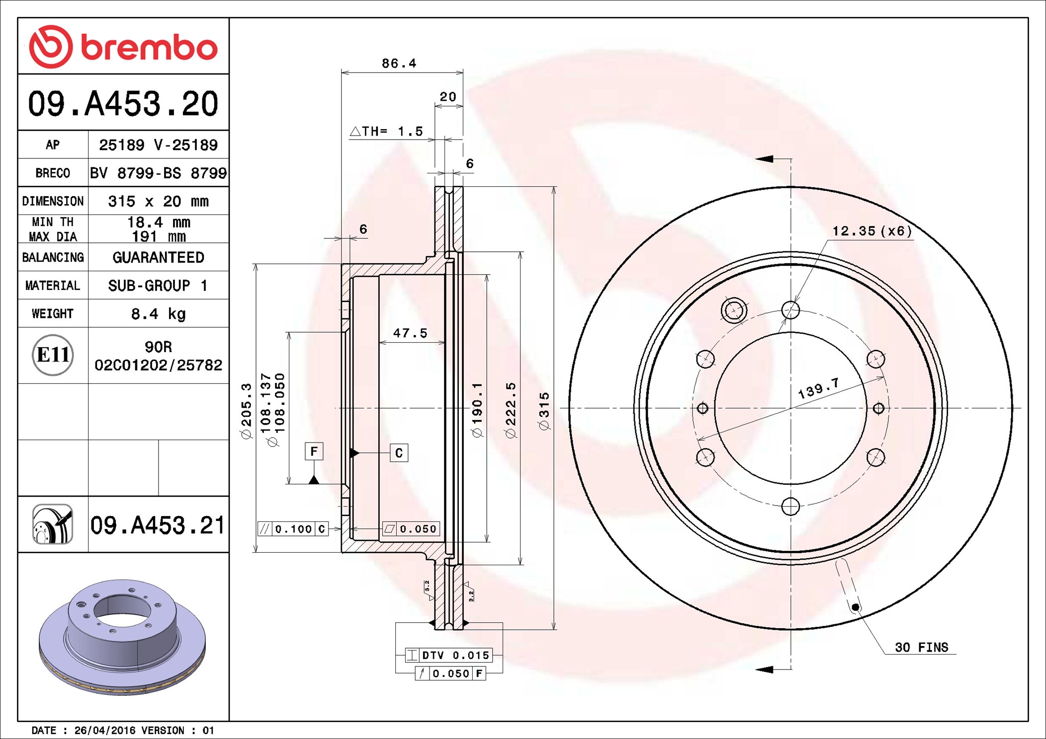 Disco freno BREMBO 09A45321