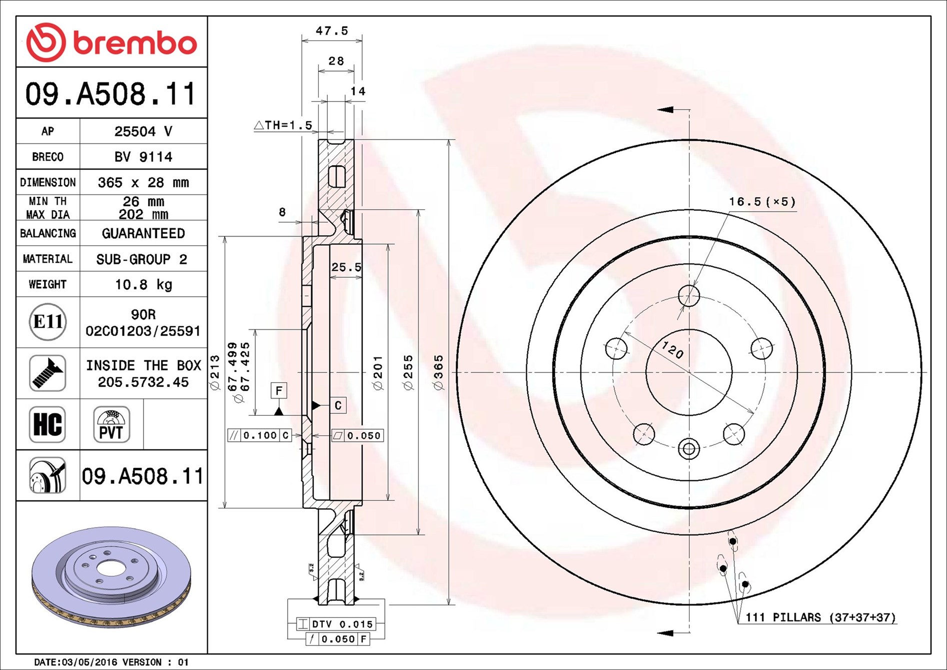 Disco freno BREMBO 09A50811