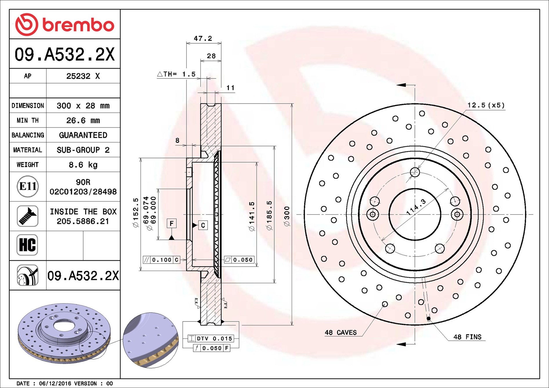 Disco freno BREMBO 09A5322X