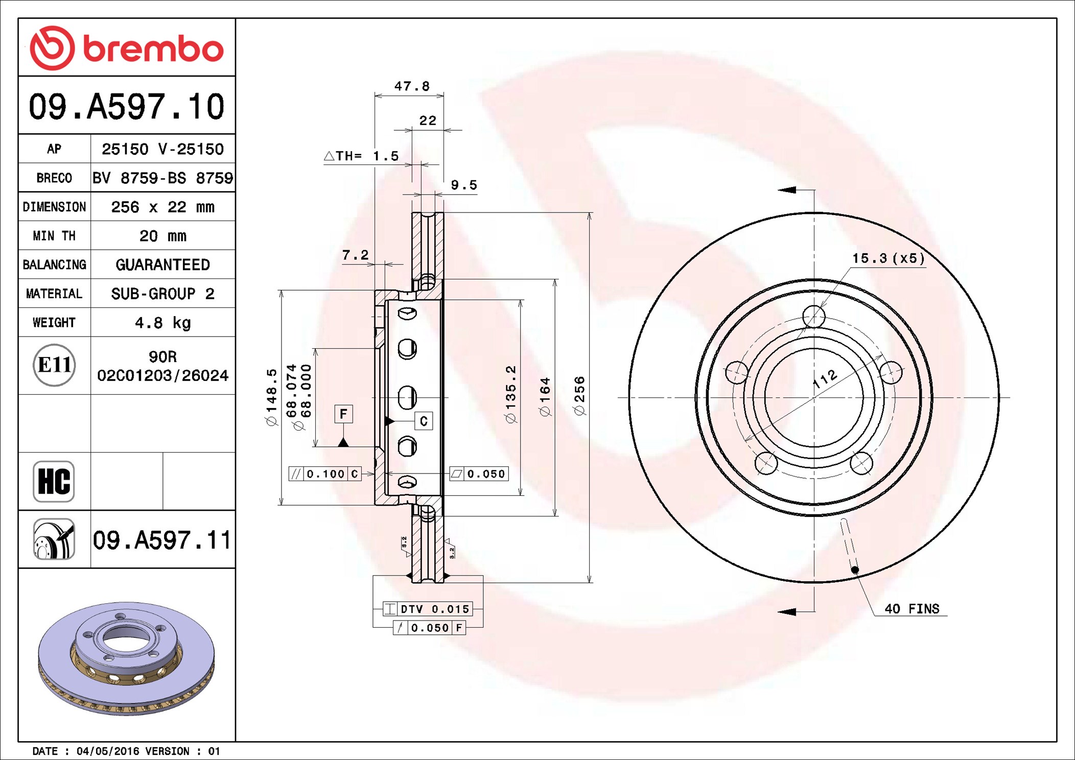 Disco freno BREMBO 09A59711