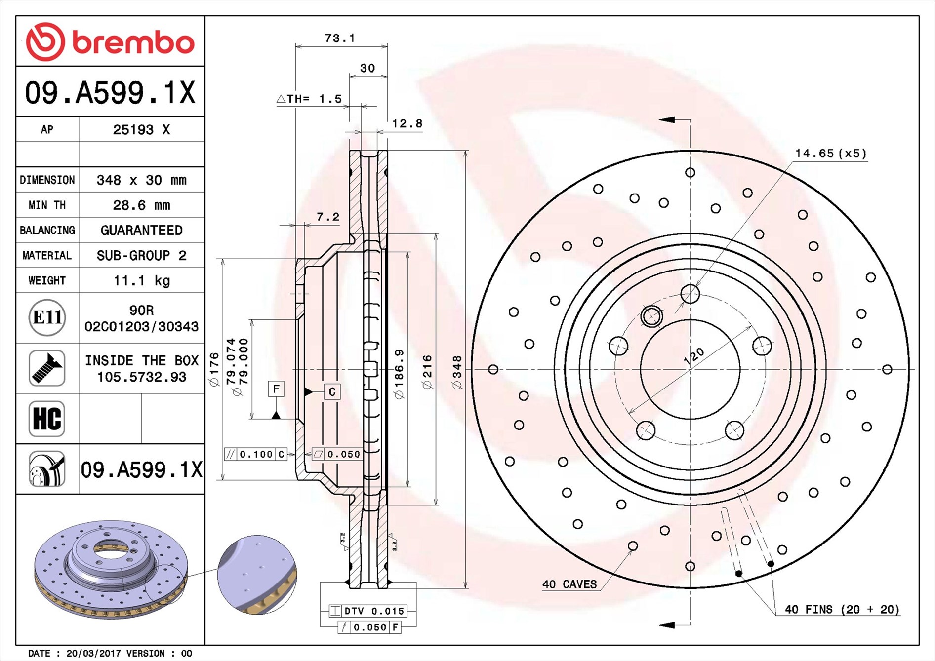 Disco freno BREMBO 09A5991X