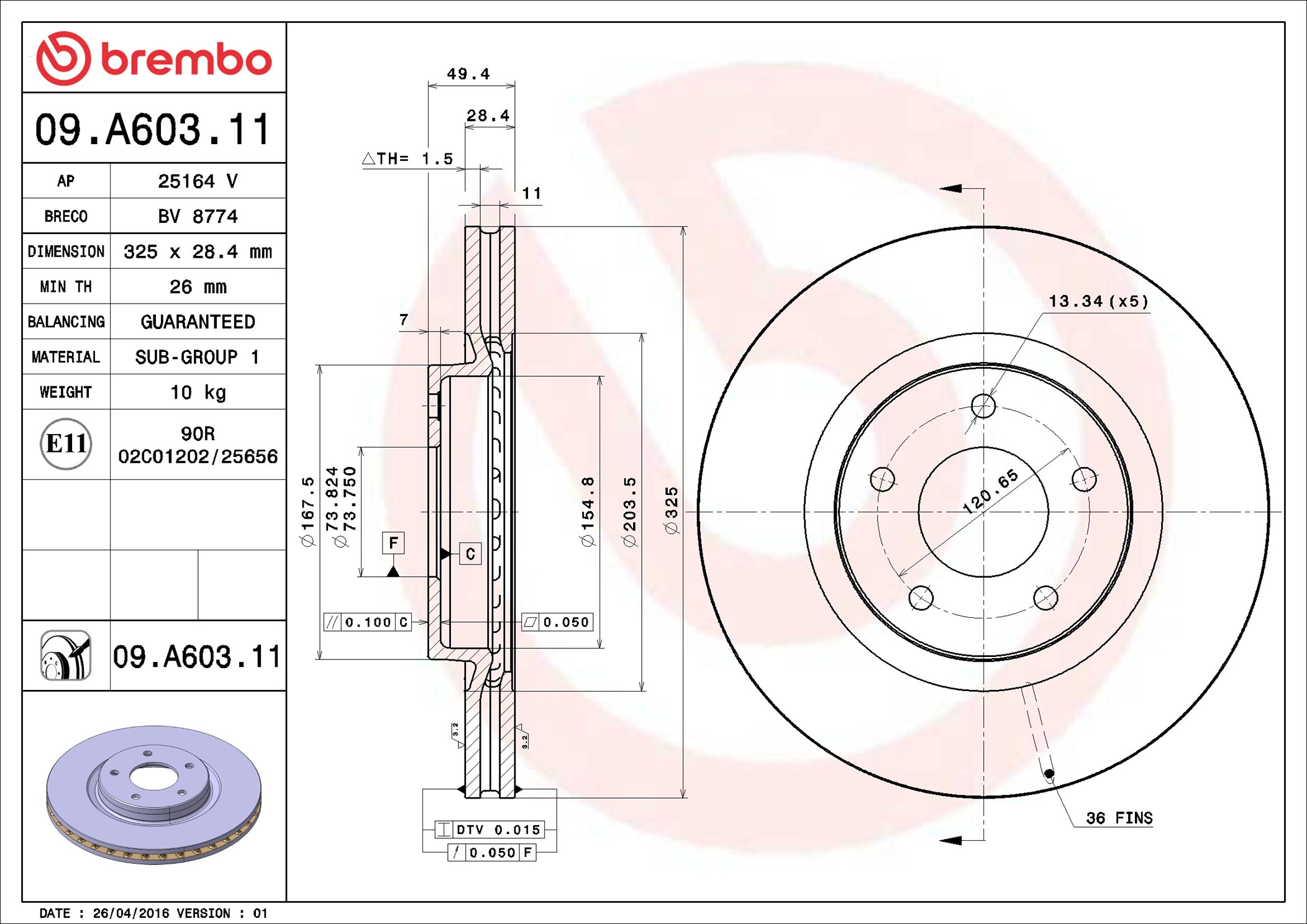 Disco freno BREMBO 09A60311