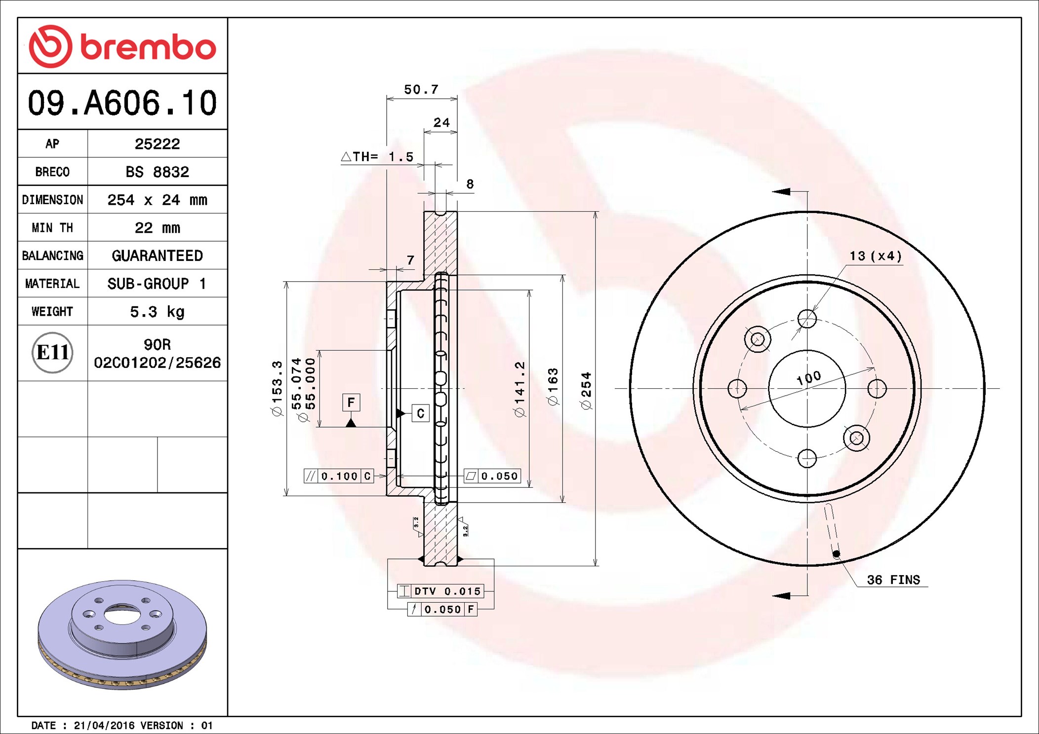 Disco freno BREMBO 09A60610