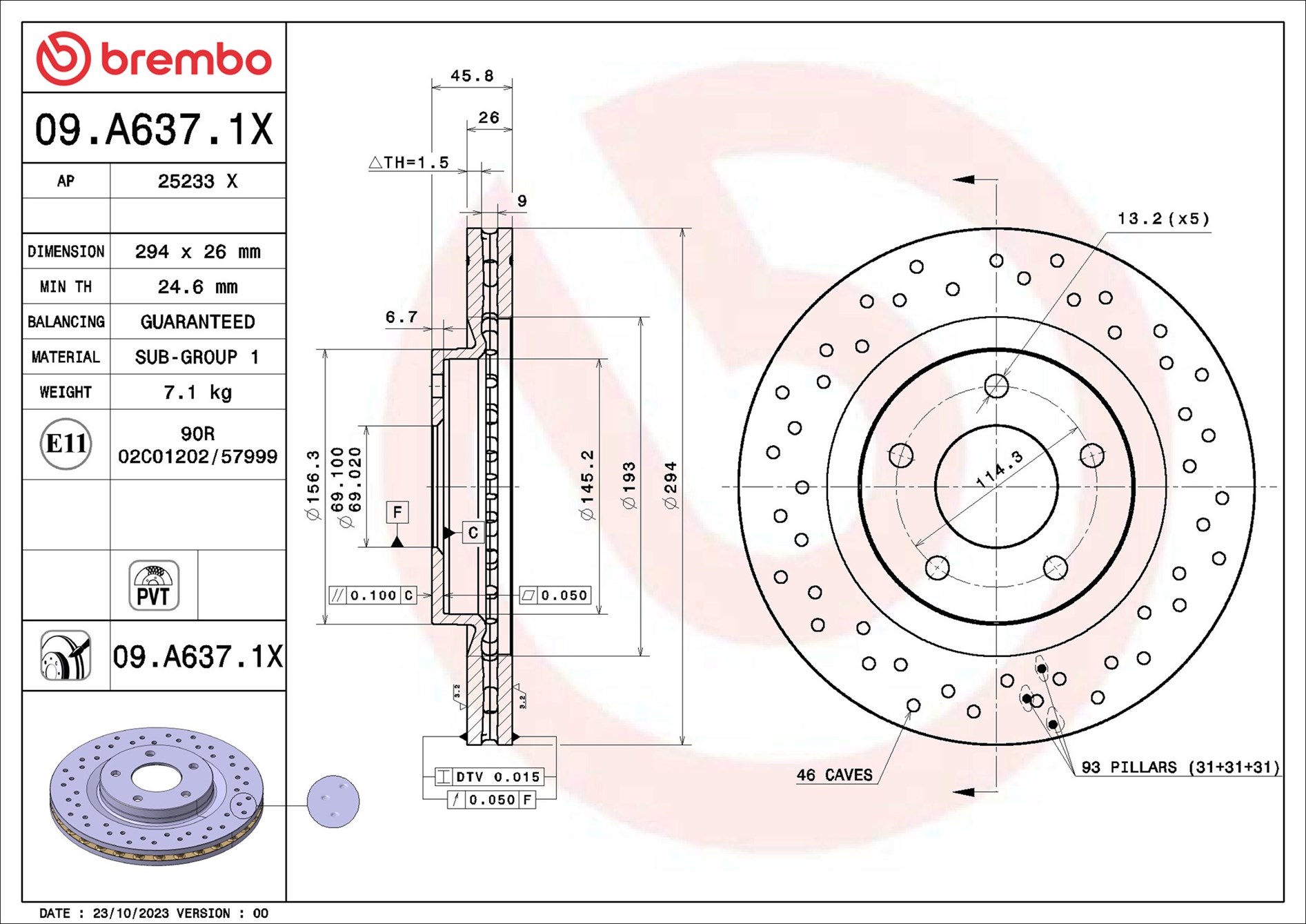 Disco freno BREMBO 09A6371X
