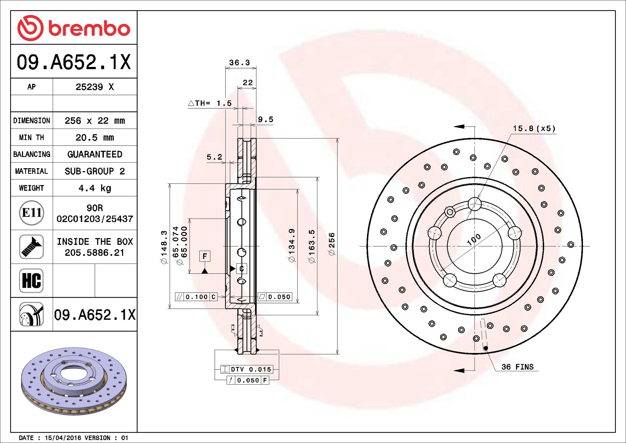 Disco freno BREMBO 09A6521X