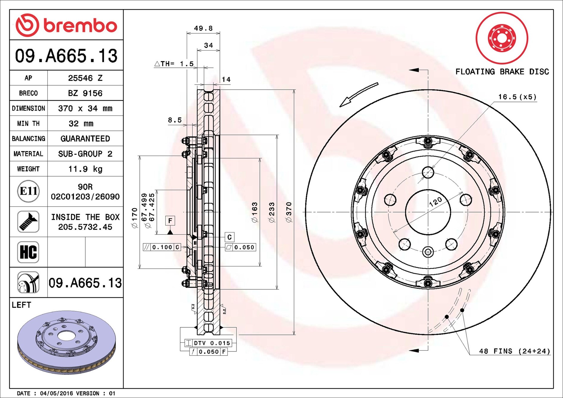 Disco freno BREMBO 09A66513