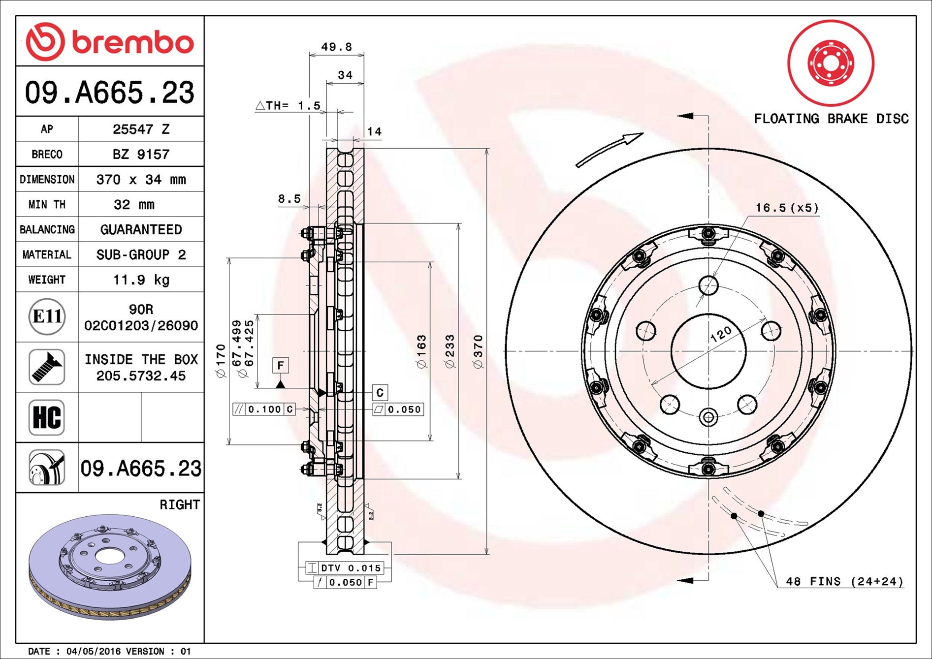 Disco freno BREMBO 09A66523