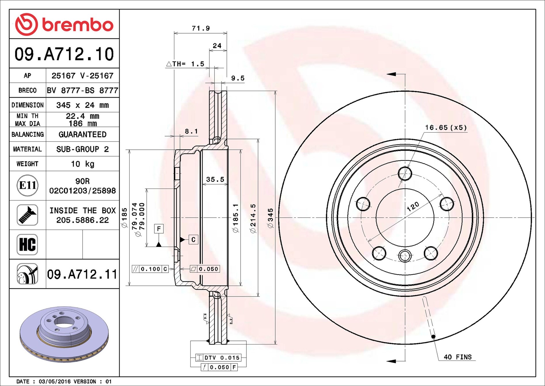 Disco freno BREMBO 09A71211