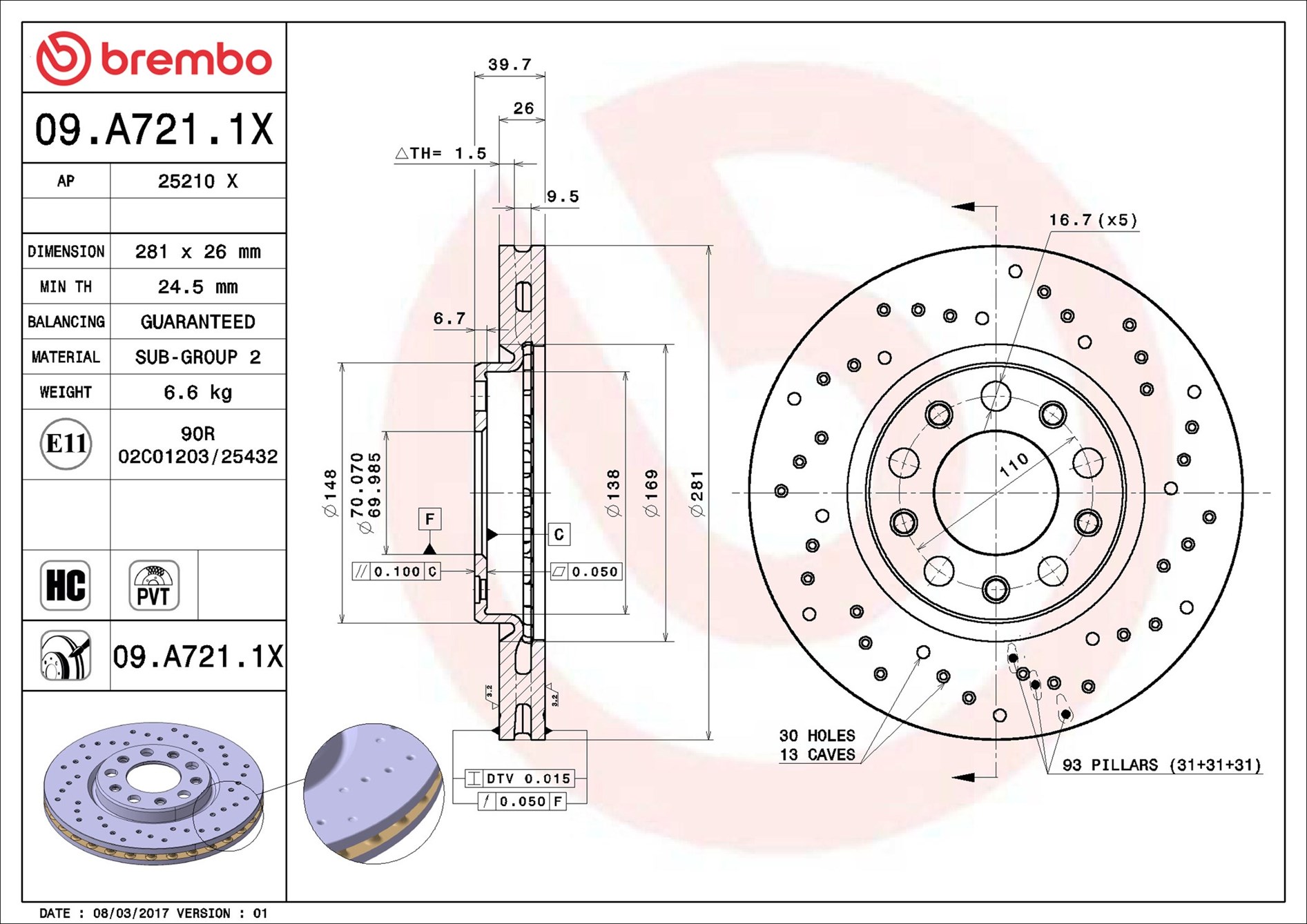 Disco freno BREMBO 09A7211X