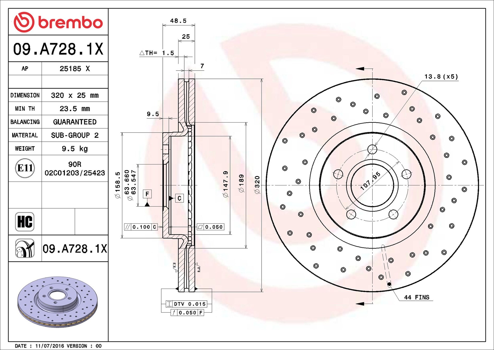Disco freno BREMBO 09A7281X