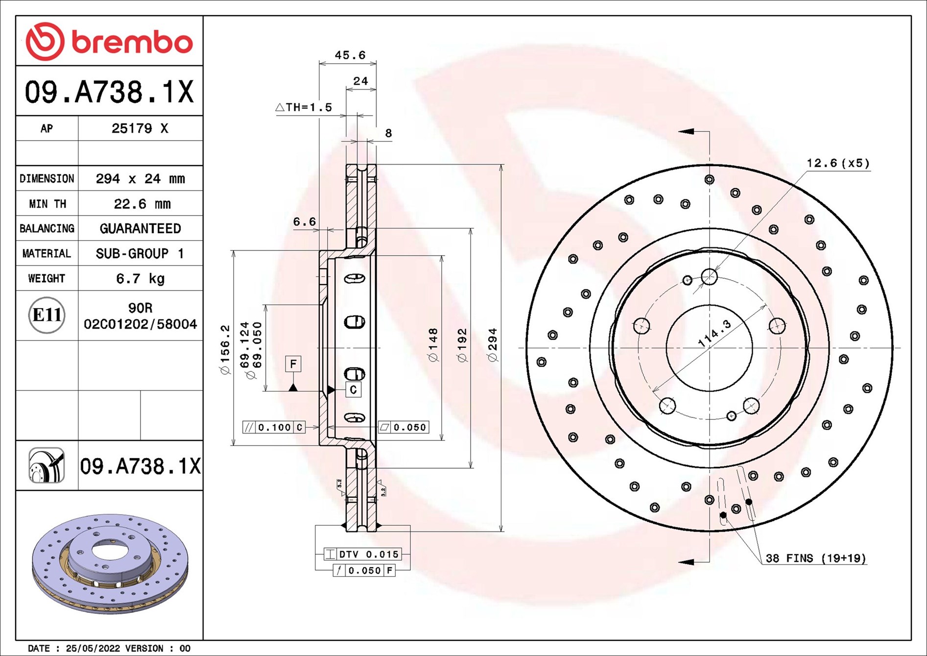 Disco freno BREMBO 09A7381X