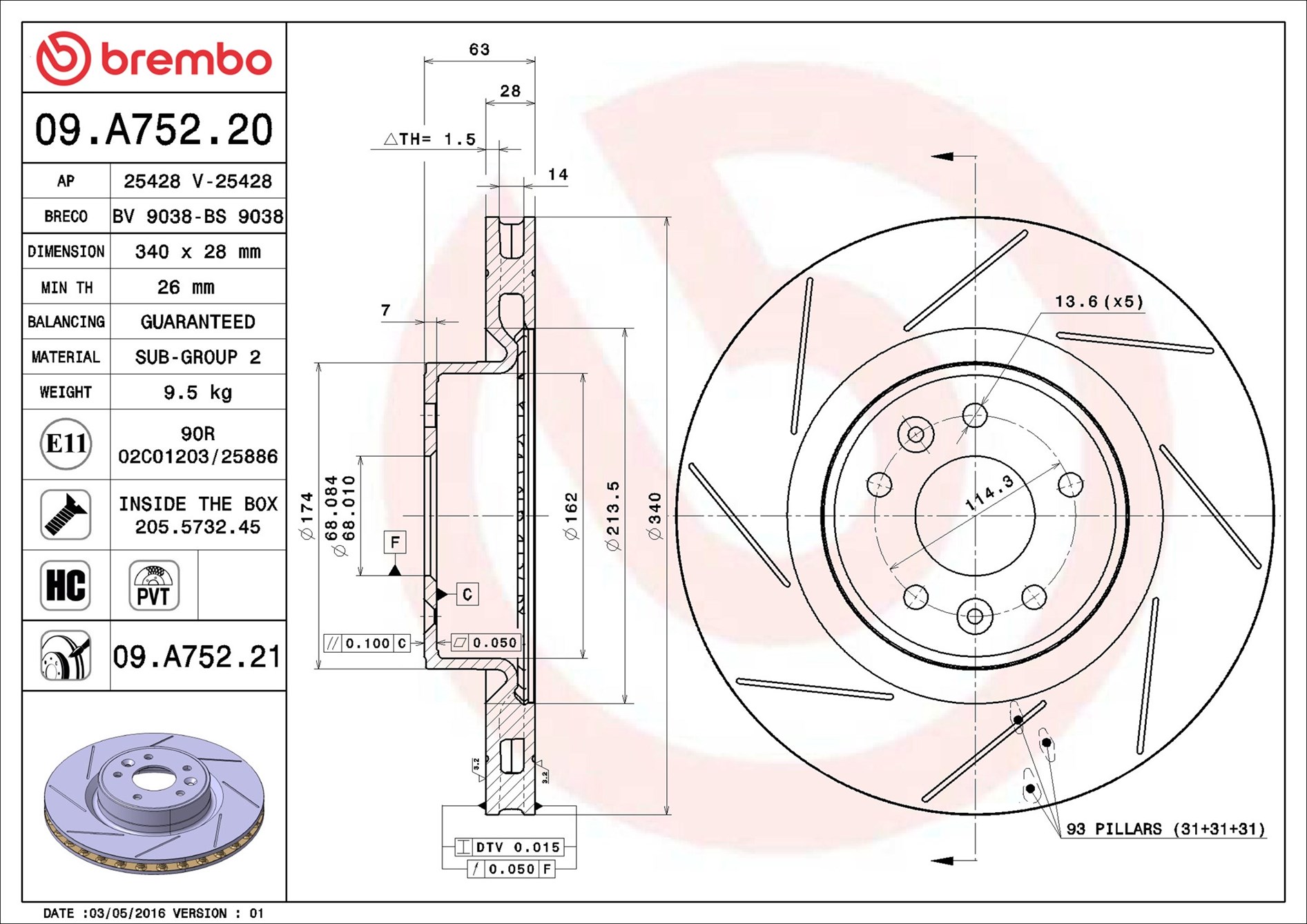 Disco freno BREMBO 09A75221