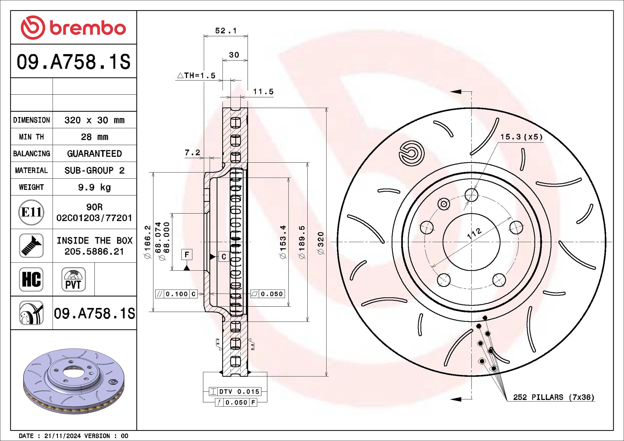 Disco freno BREMBO 09A7581S