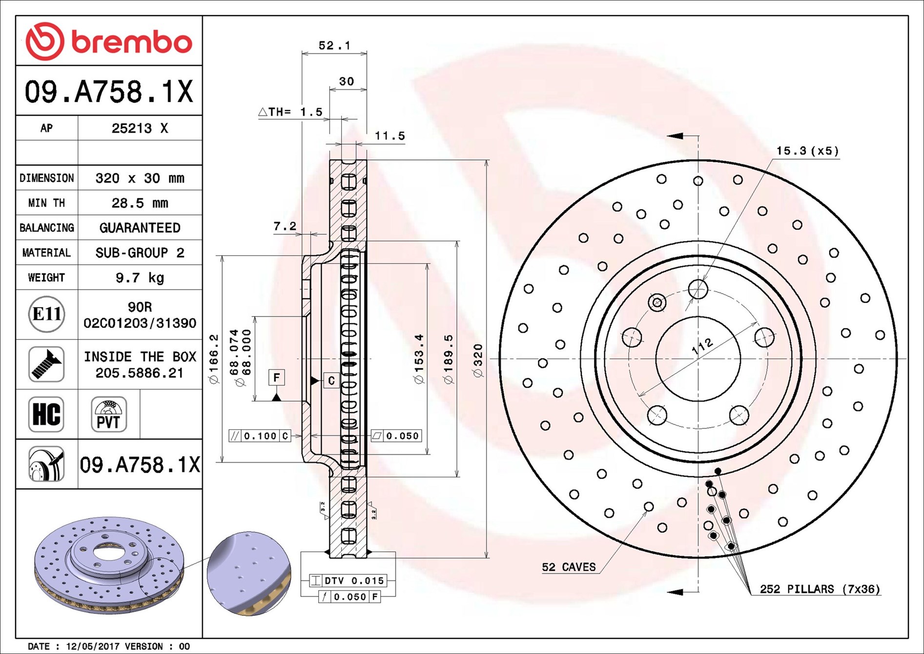 Disco freno BREMBO 09A7581X